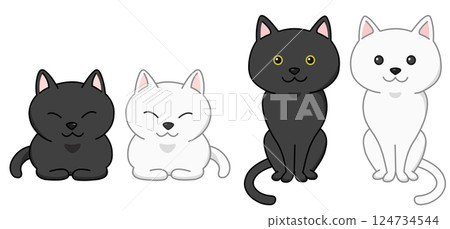 Black cat and white cat 124734544