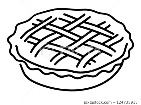 簡單的黑色手繪線條插圖，描繪了編織蘋果派，在透明背景上剪下來 124735913