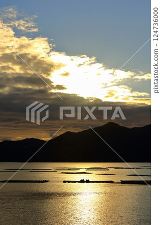 Oyster rafts floating on the sparkling sea 124736000