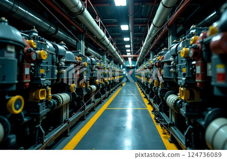 The engine room on the bulk cargo big ship. 124736089