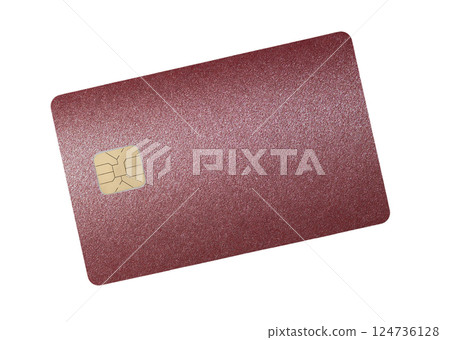 Card for economic payment. Glossy plastic credit and debit bank card with chip, burgundy gradient, 124736128