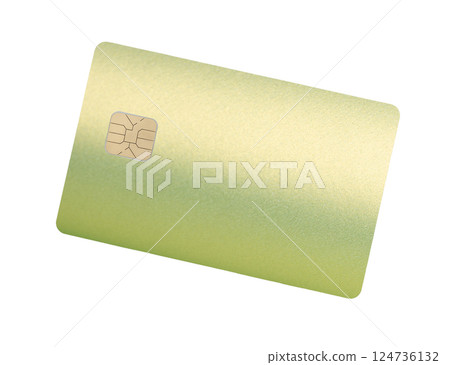 Card with pearlescent texture. Glossy plastic credit or debit card with chip, shining gradient, 124736132