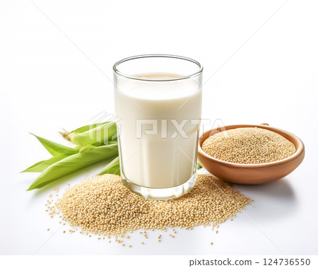 藜麥牛奶和藜麥在玻璃杯中的圖片 124736550