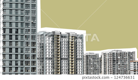Building with modern architecture. Tall high rise apartment with multistory facade, urban 124736631