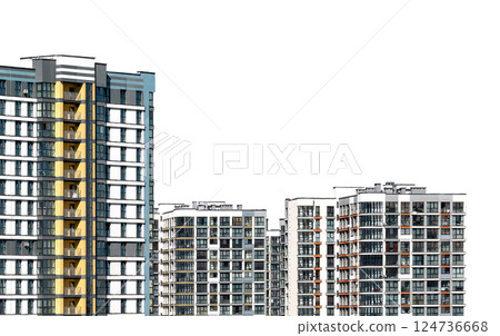 Building facade with modern architecture. Outside highrise condominium, residential apartment, urban Building facade with modern architecture. Outside highrise condominium, residential apartment, urban 124736668