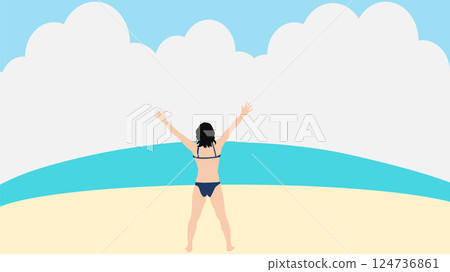 Illustration of a woman enjoying summer vacation on the beach (swimming in the sea) 124736861
