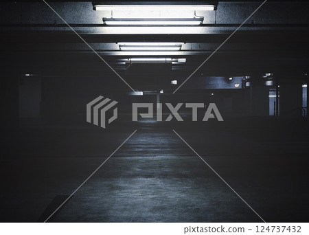 Dark warehouse at night with lights.Analog edited ready for use.copyspace Dark warehouse at night with lights.Analog edited ready for use.copyspace 124737432