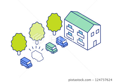 汽車被盜的插圖。等距汽車竊盜向量插圖。來自家中的中繼攻擊受害者 124737624