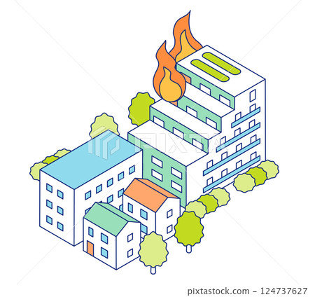 Vector illustration of a fire in an apartment building. Vector illustration of a fire in an apartment building. 124737627