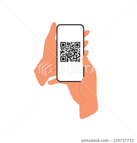 QR code scan concept, person holding smartphone with reader on screen symbol. Digital application 124737732