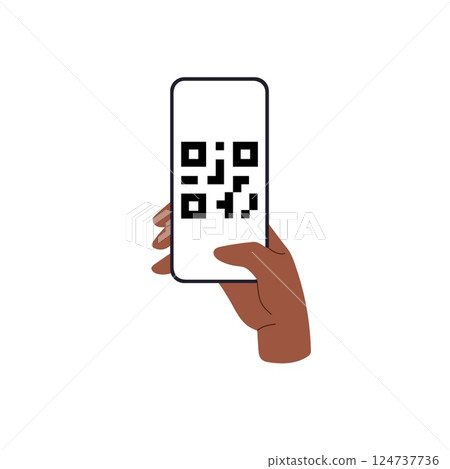 QR code scan with smartphone, hand holding phone for reading barcode and payment. Simple electronic 124737736