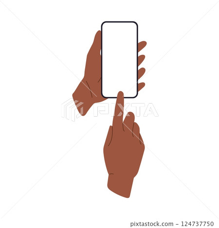Phone in hand with blank screen, african american person using smartphone vertically. Mobile device Phone in hand with blank screen, african american person using smartphone vertically. Mobile device 124737750