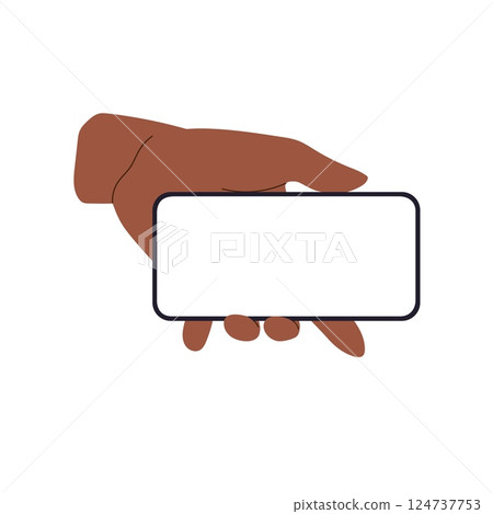 Phone in hand. African American person holding mobile gadget, using smartphone with empty clean Phone in hand. African American person holding mobile gadget, using smartphone with empty clean 124737753
