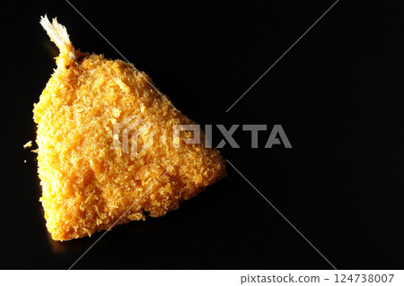 Fried horse mackerel photographed against a black background 124738007