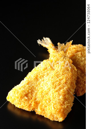 Fried horse mackerel photographed against a black background Fried horse mackerel photographed against a black background 124738064