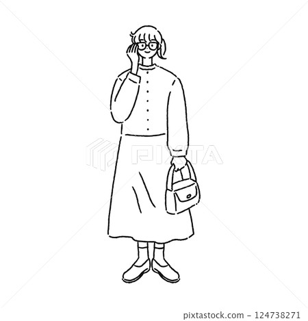 可愛自然協調的女性線描 可愛自然協調的女性線描 124738271