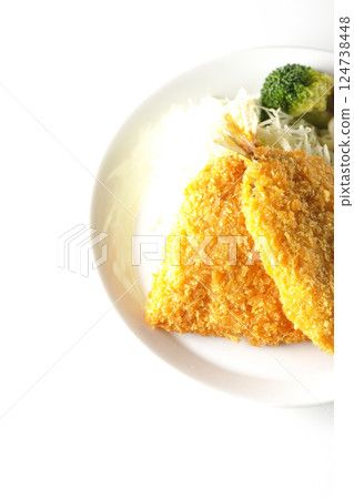 白色背景下拍攝的油炸竹莢魚 白色背景下拍攝的油炸竹莢魚 124738448