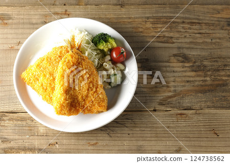 Aerial view of fried horse mackerel Aerial view of fried horse mackerel 124738562