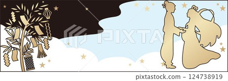Banner Tanabata Orihime Hikoboshi silhouette summer background copy space design template illustration material 124738919
