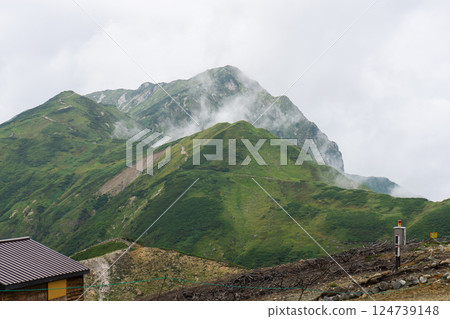 View of Mount Oku-Dainichi from the observation deck of Raicho-so Mountain climbing in the Northern Alps Mount Tsurugi View of Mount Oku-Dainichi from the observation deck of Raicho-so Mountain climbing in the Northern Alps Mount Tsurugi 124739148