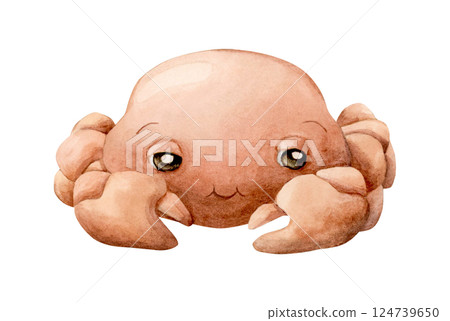 Cute Crab. Sea marine animal. Ocean inhabitant. Adorable underwater world creature. Watercolor hand painted illustration isolated on white background for kids nursery wall decor stickers baby shower 124739650