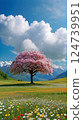 Prairie and cherry blossoms 124739951