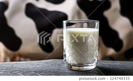 Milk in a glass (AI-generated image) 124740335