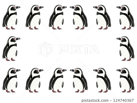 可愛的洪堡企鵝框架插圖 124740367