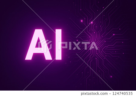 Futuristic tech design with AI letter logo (Artificial Intelligence, presentation background) 124740535