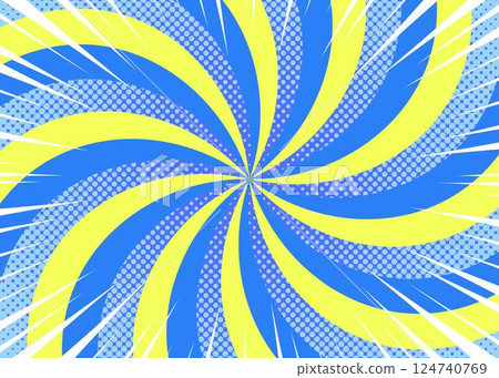Curved sunburst, halftone dot pattern, concentrated lines, pop design 124740769