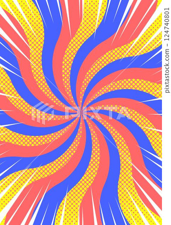 Curved sunburst, halftone dot pattern, concentrated lines, pop design, portrait orientation 124740801