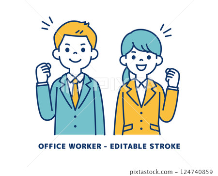 Vector illustration of motivated young male and female office workers _ _ Line editing possible Vector illustration of motivated young male and female office workers _ _ Line editing possible 124740859