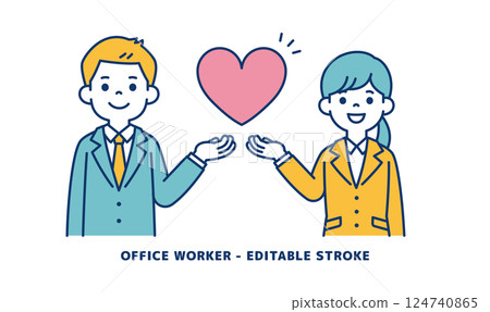 向量插圖：年輕男女辦公室職員支援大愛心_ _ 可進行行編輯 124740865