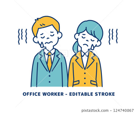 Vector illustration of young male and female office workers who are depressed and sad _ _ Line editing possible 124740867