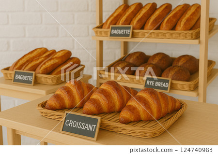 Scandinavian-style bread lined up in a store 124740983