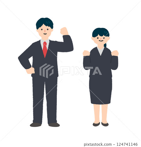 A man and woman in a suit smiling and posing in a fist pump 124741146