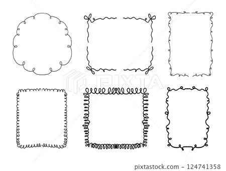 Whimsical coquette ribbon frame, hand drawn line ornament, border y2k romantic retro design element. Wavy curved vintage decor. Whimsical coquette ribbon frame, hand drawn line ornament, border y2k romantic retro design element. Wavy curved vintage decor. 124741358