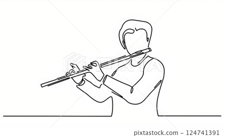 Line drawing flute player 124741391