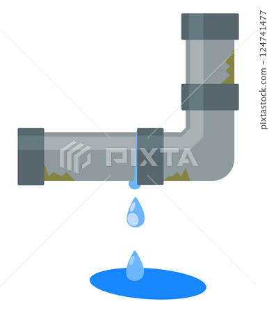 因缺乏檢查和維護而導致水管和水管漏水的圖示 因缺乏檢查和維護而導致水管和水管漏水的圖示 124741477