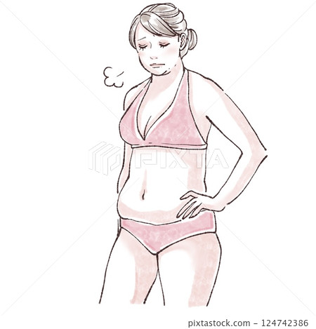 Women in swimsuits/women's stomachs/intestinal health/constipation/hair removal/diet/waist/curves/shape up/subcutaneous fat/ 124742386