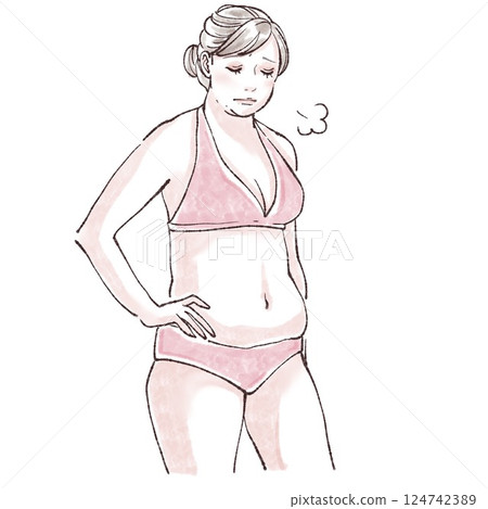 Women in swimsuits/women's stomachs/intestinal health/constipation/hair removal/diet/waist/curves/shape up/subcutaneous fat/ 124742389
