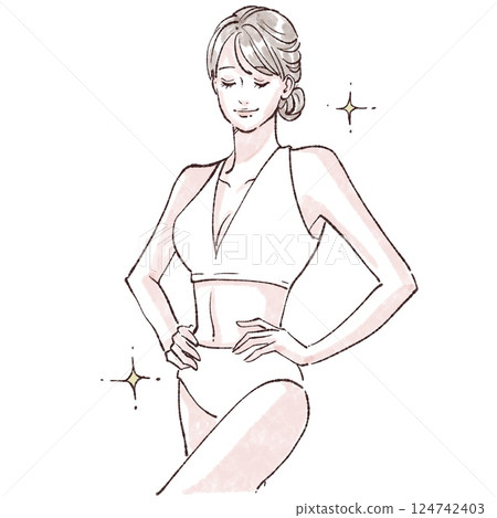 Women in swimsuits/women's stomachs/intestinal health/constipation/hair removal/diet/waist/curves/shape up/subcutaneous fat/ 124742403