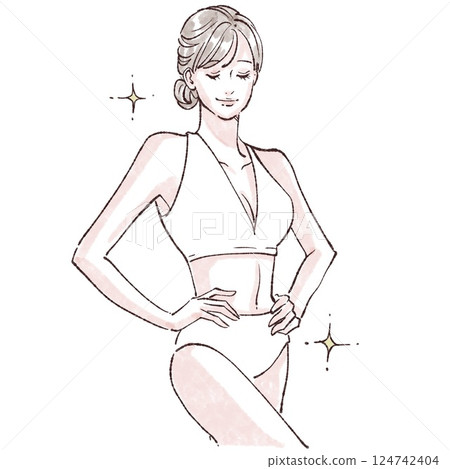 Women in swimsuits/women's stomachs/intestinal health/constipation/hair removal/diet/waist/curves/shape up/subcutaneous fat/ 124742404
