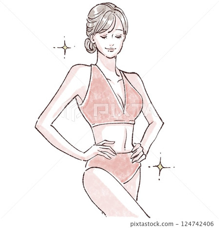 Women in swimsuits/women's stomachs/intestinal health/constipation/hair removal/diet/waist/curves/shape up/subcutaneous fat/ 124742406