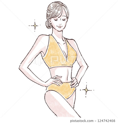Women in swimsuits/women's stomachs/intestinal health/constipation/hair removal/diet/waist/curves/shape up/subcutaneous fat/ 124742408