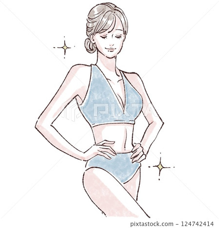 Women in swimsuits/women's stomachs/intestinal health/constipation/hair removal/diet/waist/curves/shape up/subcutaneous fat/ 124742414