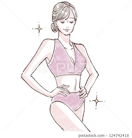 Women in swimsuits/women's stomachs/intestinal health/constipation/hair removal/diet/waist/curves/shape up/subcutaneous fat/ Women in swimsuits/women's stomachs/intestinal health/constipation/hair removal/diet/waist/curves/shape up/subcutaneous fat/ 124742418