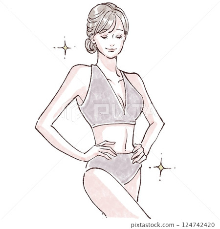 Women in swimsuits/women's stomachs/intestinal health/constipation/hair removal/diet/waist/curves/shape up/subcutaneous fat/ 124742420