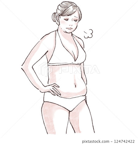 Women in swimsuits/women's stomachs/intestinal health/constipation/hair removal/diet/waist/curves/shape up/subcutaneous fat/ 124742422