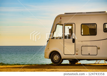 Rv caravan camping on beach 124743358